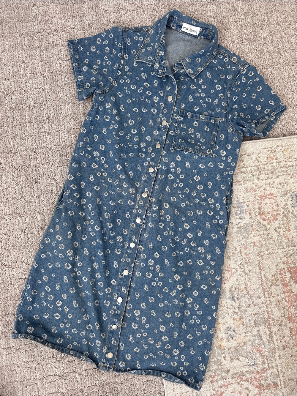 Pink desert Blue Floral Denim Shirt Dress